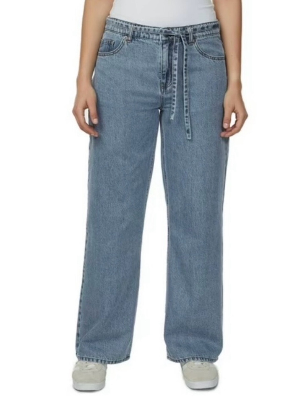 Buffalo David Bitton Light Blue Wide Straight Leg Jeans Self-Tie Belt Sz 16 NWT
